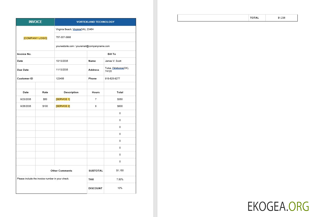 Modèle de facture de conseil informatique